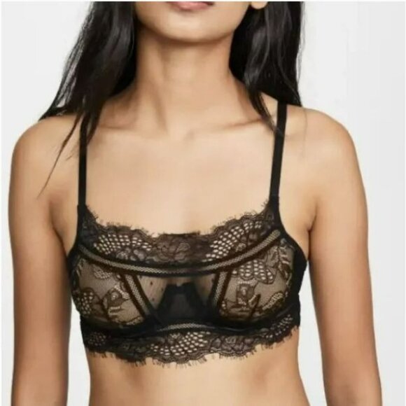 Thistle and Spire Amore Wired Bralette Sheer Lacy Scalloped Edges Black XS NWT - Picture 1 of 6